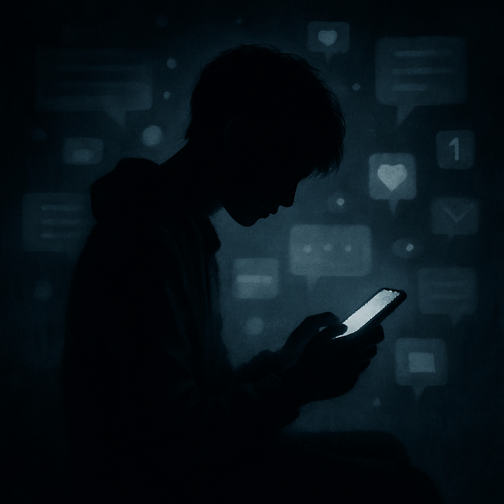 Jugendlicher schaut gestresst auf sein Handy