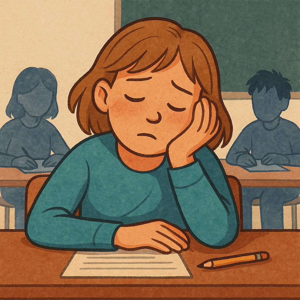 Schülerin wirkt müde im Unterricht