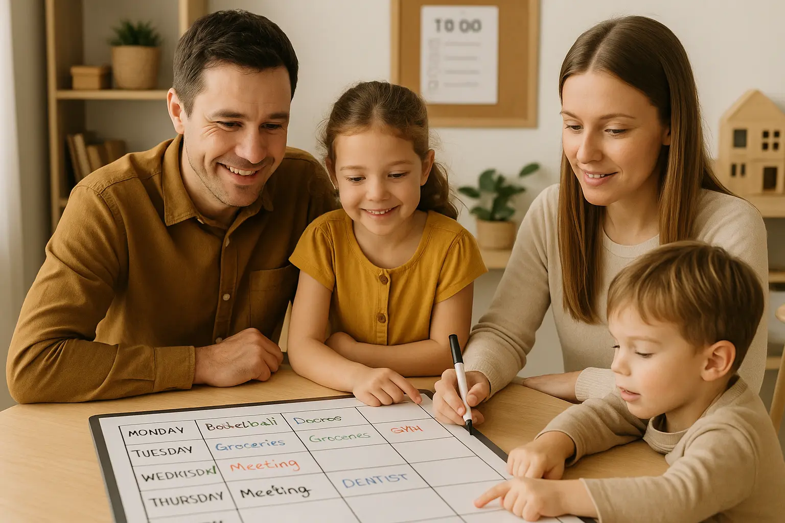 Familie organisiert gemeinsam den Tag
