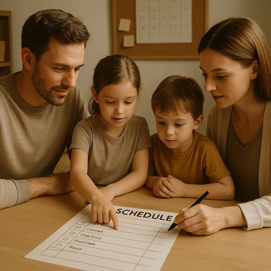 Familie organisiert gemeinsam den Tag