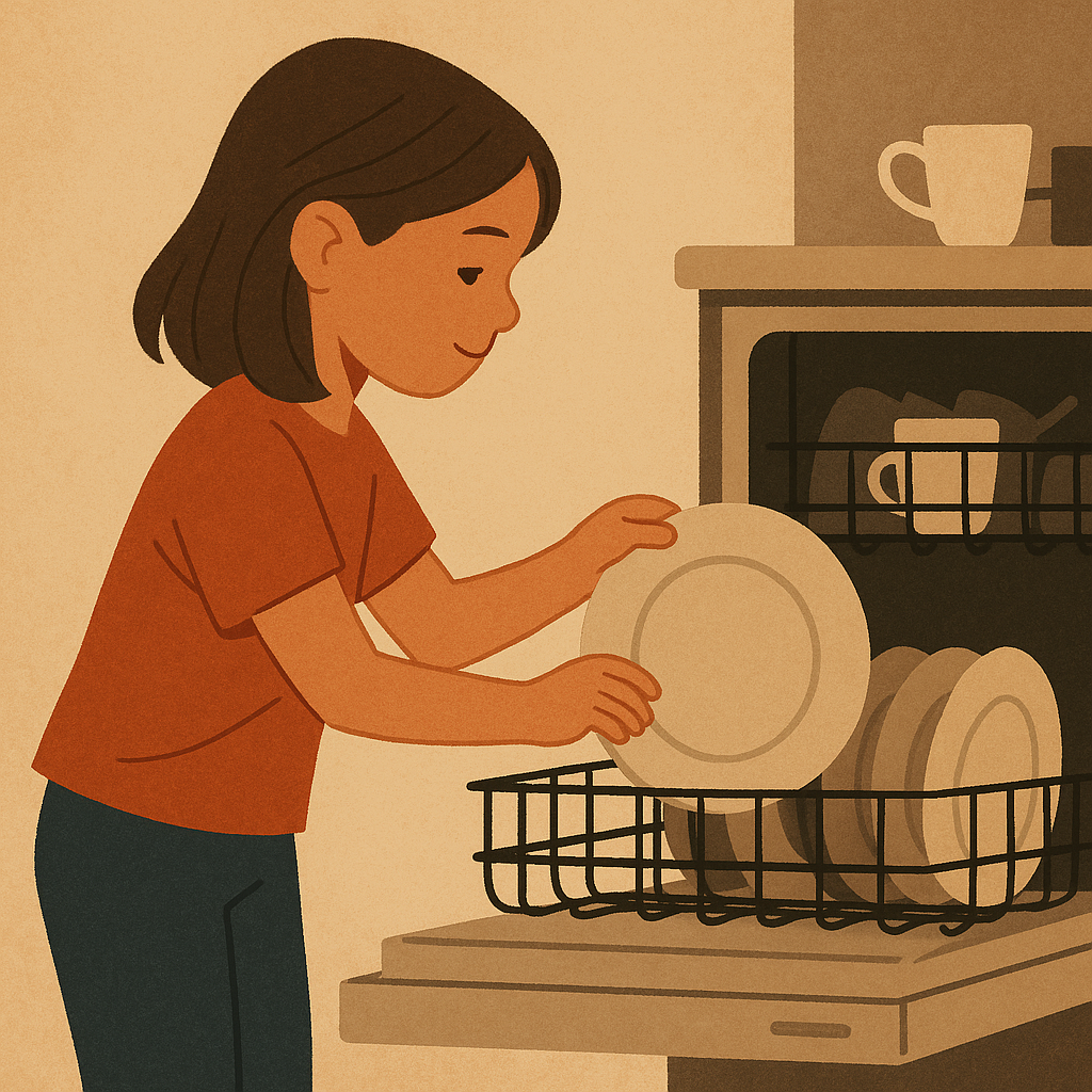 Kind hilft beim Einräumen der Spülmaschine