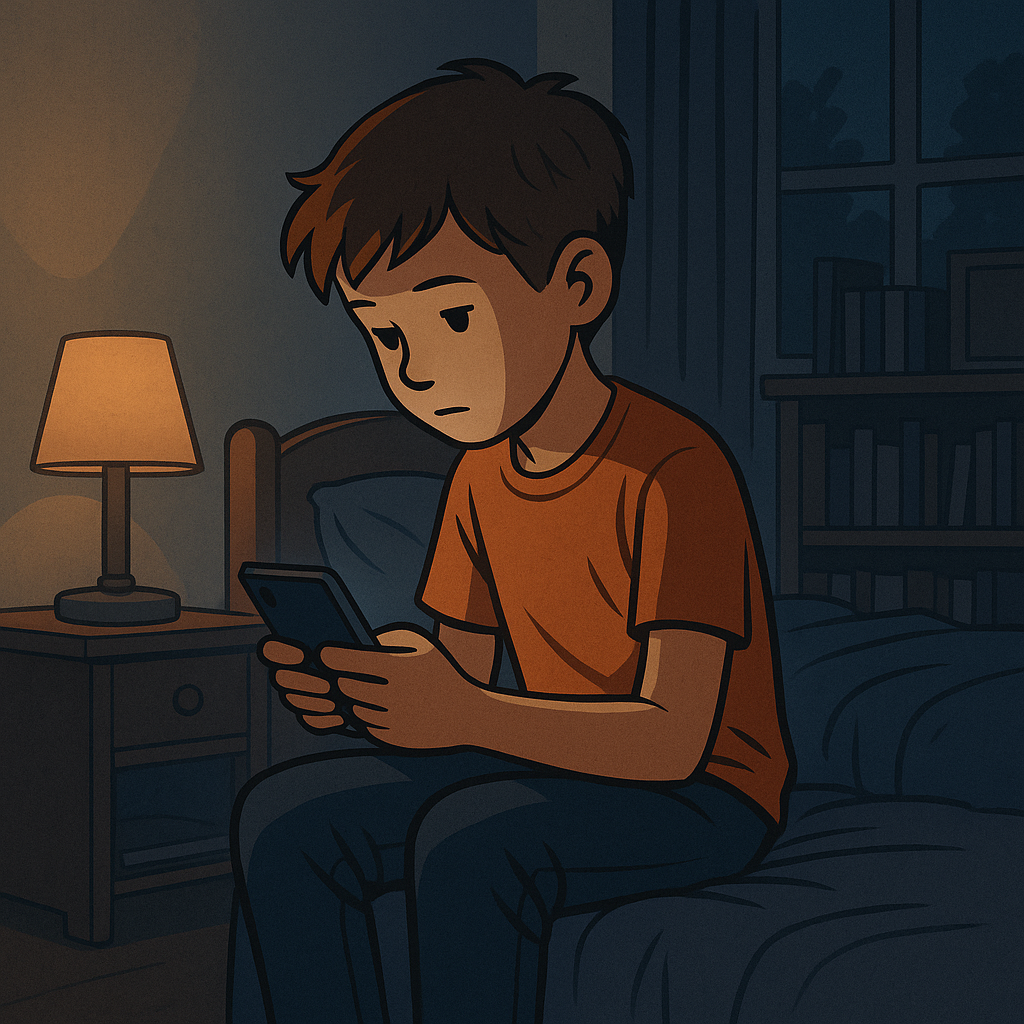 Kind mit Smartphone im Kinderzimmer